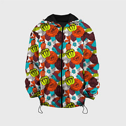 Куртка с капюшоном детская Цветочное разноцветье, цвет: 3D-черный