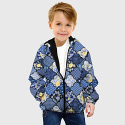 Куртка с капюшоном детская Цветочный лоскутный коллаж, цвет: 3D-черный — фото 2