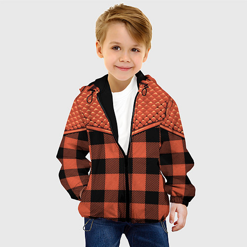 Детская куртка Стёжка: рыжая клетка / 3D-Черный – фото 4