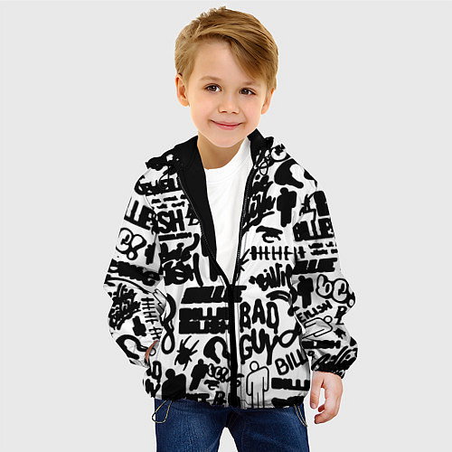 Детская куртка Билли Айлиш автографы черно белый / 3D-Черный – фото 4