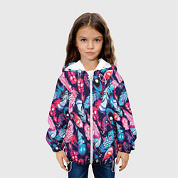Куртка с капюшоном детская Экзотические перья разноцветные, цвет: 3D-белый — фото 2