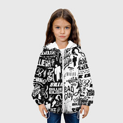 Куртка с капюшоном детская Billie Eilish чернобелые битва лого, цвет: 3D-белый — фото 2