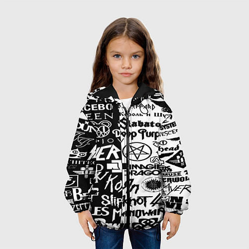 Детская куртка Логотипы лучших групп черно белый / 3D-Черный – фото 3