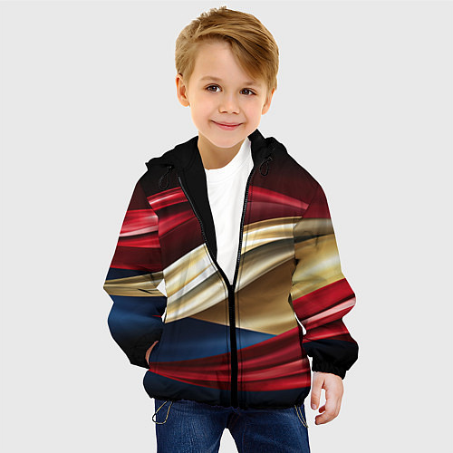 Детская куртка Золотые и красные волны абстракции / 3D-Черный – фото 4