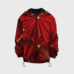 Куртка с капюшоном детская Красный материал со складками, цвет: 3D-черный