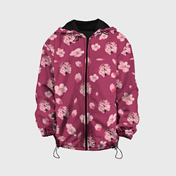 Куртка с капюшоном детская Сакура цветы и бутоны паттерны, цвет: 3D-черный