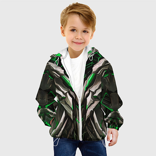 Детская куртка Зелёная кибер броня модерн / 3D-Белый – фото 4