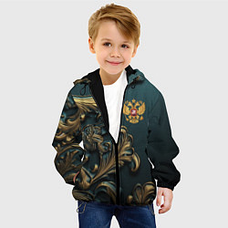 Куртка с капюшоном детская Герб России и бирюзовый фон, цвет: 3D-черный — фото 2