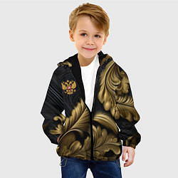 Куртка с капюшоном детская Золотой узор и герб России, цвет: 3D-черный — фото 2