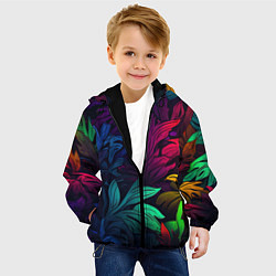 Куртка с капюшоном детская Яркие абстрактные листья, цвет: 3D-черный — фото 2