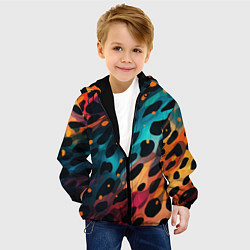 Куртка с капюшоном детская Разноцветный леопардовый паттерн, цвет: 3D-черный — фото 2