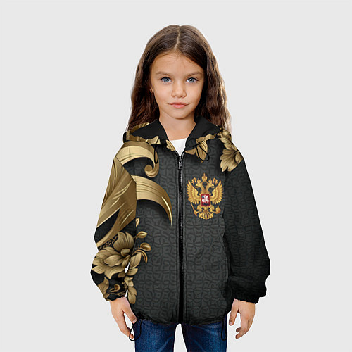 Детская куртка Золотой герб России и объемные узоры / 3D-Черный – фото 3