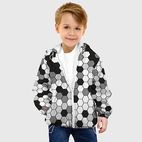Детская куртка Камуфляж гексагон серый / 3D-Белый – фото 4
