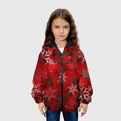 Куртка с капюшоном детская Рождественские узоры снежинки, цвет: 3D-черный — фото 2