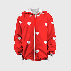 Куртка с капюшоном детская Белые сердца на красном фоне, цвет: 3D-белый