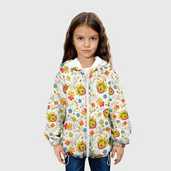Куртка с капюшоном детская Хохломская роспись разноцветные цветы на белом фон, цвет: 3D-белый — фото 2