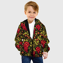 Куртка с капюшоном детская Хохломская роспись красные ягоды, цвет: 3D-черный — фото 2