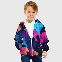 Куртка с капюшоном детская Яркие кислотные разноцветные пятна в виде камуфляж, цвет: 3D-белый — фото 2