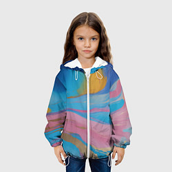 Куртка с капюшоном детская Жидкая синяя и розовая краска, цвет: 3D-белый — фото 2