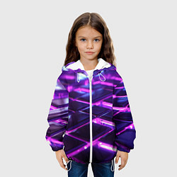 Куртка с капюшоном детская Фиолетовая неоновая плитка, цвет: 3D-белый — фото 2