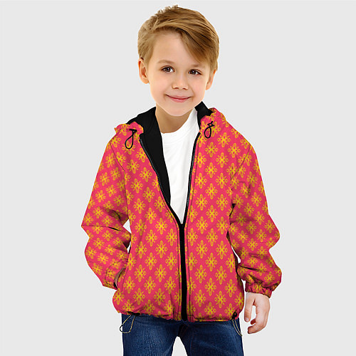Детская куртка Красно-жёлтый узоры / 3D-Черный – фото 4