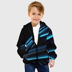 Куртка с капюшоном детская Черная абстракция с синим неоновым ярким свечением, цвет: 3D-черный — фото 2
