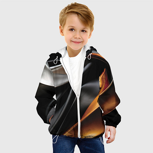 Детская куртка Черная и оранжевая материя / 3D-Белый – фото 4
