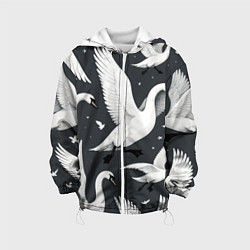 Куртка с капюшоном детская Стая белых лебедей летящих в небе, цвет: 3D-белый