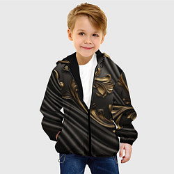 Куртка с капюшоном детская Объемные золотые узоры на черной ткани лепнина, цвет: 3D-черный — фото 2