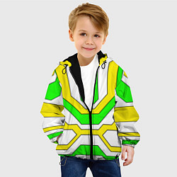 Куртка с капюшоном детская Зелёные и жёлтые техно линии, цвет: 3D-черный — фото 2