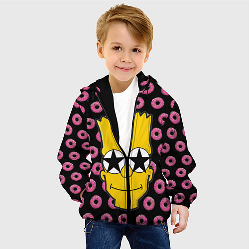 Детская куртка Барт Симпсон на фоне пончиков / 3D-Черный – фото 4