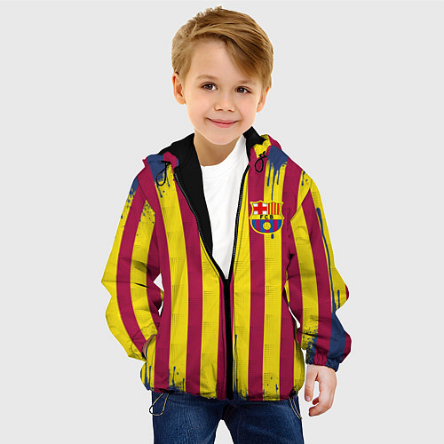 Детская куртка Полосатые цвета футбольного клуба Барселона / 3D-Черный – фото 4