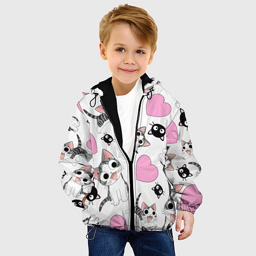 Детская куртка Влюблённый котик аниме и сердечки / 3D-Черный – фото 4