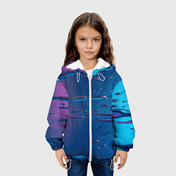 Куртка с капюшоном детская Неоновая поверхность синяя с каплями воды, цвет: 3D-белый — фото 2