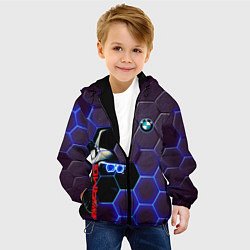 Куртка с капюшоном детская BMW неоновые соты, цвет: 3D-черный — фото 2
