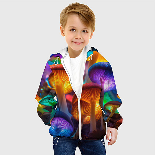 Детская куртка Неоновые светящиеся грибы / 3D-Белый – фото 4