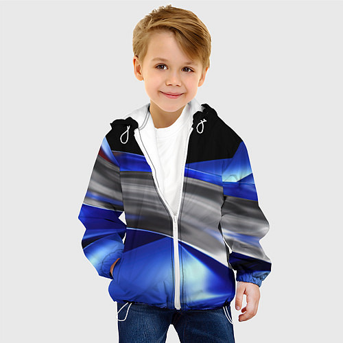 Детская куртка Серебряная вставка на синей абстракции / 3D-Белый – фото 4