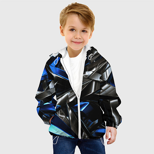 Детская куртка Синие и серебряные вставки абстракции / 3D-Белый – фото 4