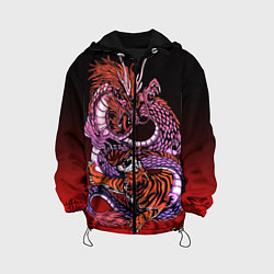 Куртка с капюшоном детская Дракон и тигр в год дракона, цвет: 3D-черный