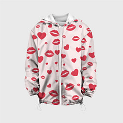 Куртка с капюшоном детская Поцелуйчики паттерн, цвет: 3D-белый