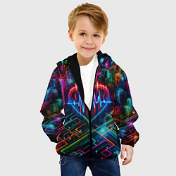Куртка с капюшоном детская Неоновое сердце - кардиограмма, цвет: 3D-черный — фото 2