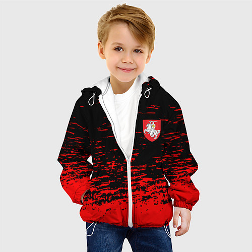 Детская куртка Герб Белоруссии краски красные / 3D-Белый – фото 4