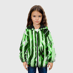 Куртка с капюшоном детская Зелёные неоновые полосы на чёрном фоне, цвет: 3D-черный — фото 2