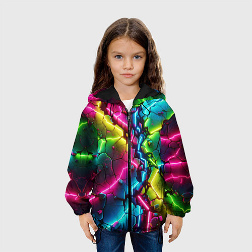 Детская куртка Трещина - неон / 3D-Черный – фото 3