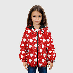 Куртка с капюшоном детская Белые сердечки на красном фоне, цвет: 3D-черный — фото 2