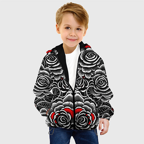 Детская куртка Серые паттерны цветы / 3D-Черный – фото 4