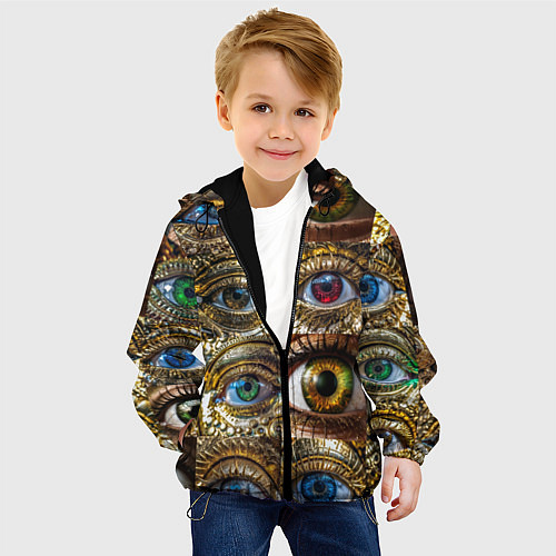 Детская куртка Металлические глаза в стиле стимпанк / 3D-Черный – фото 4