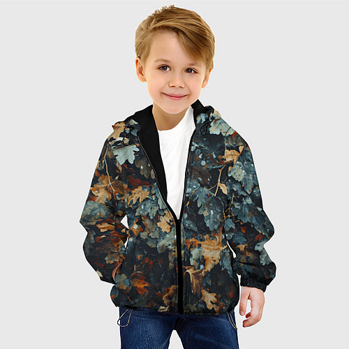 Детская куртка Реалистичный камуфляж из сухих листьев / 3D-Черный – фото 4