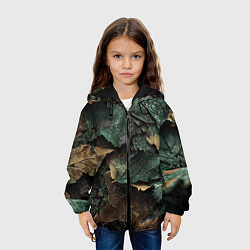 Куртка с капюшоном детская Реалистичный камуфляж из листьев, цвет: 3D-черный — фото 2