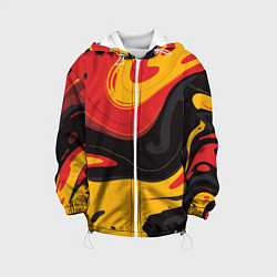 Куртка с капюшоном детская Красные желтые оранжевые пятна краски, цвет: 3D-белый
